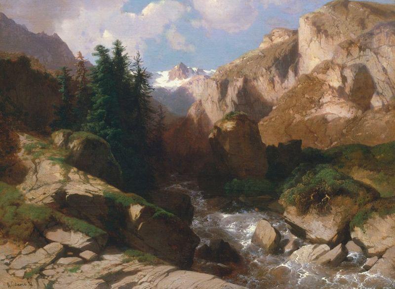 Alexandre Calame Mountain Torrent oil on canvas painting by Alexandre Calame, about 1850-60